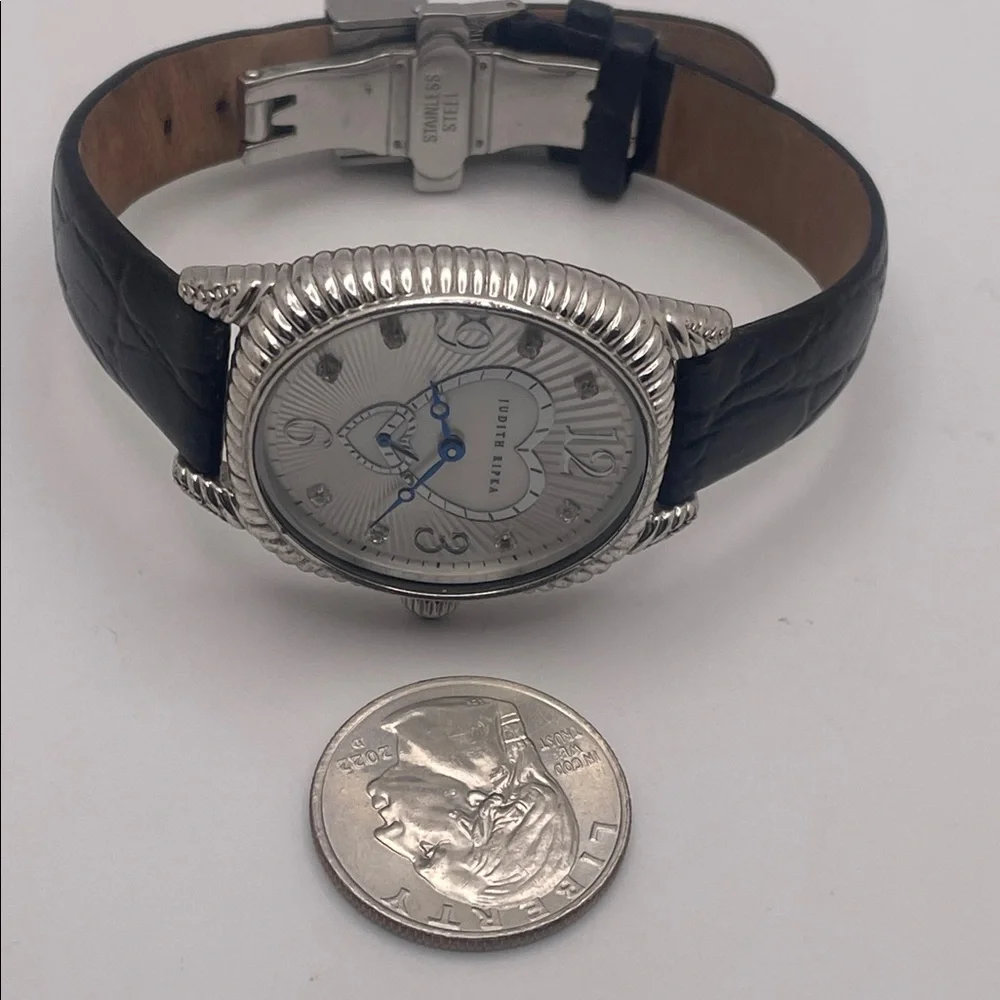 Judith Ripka 925 Silver Watch with Black Strap